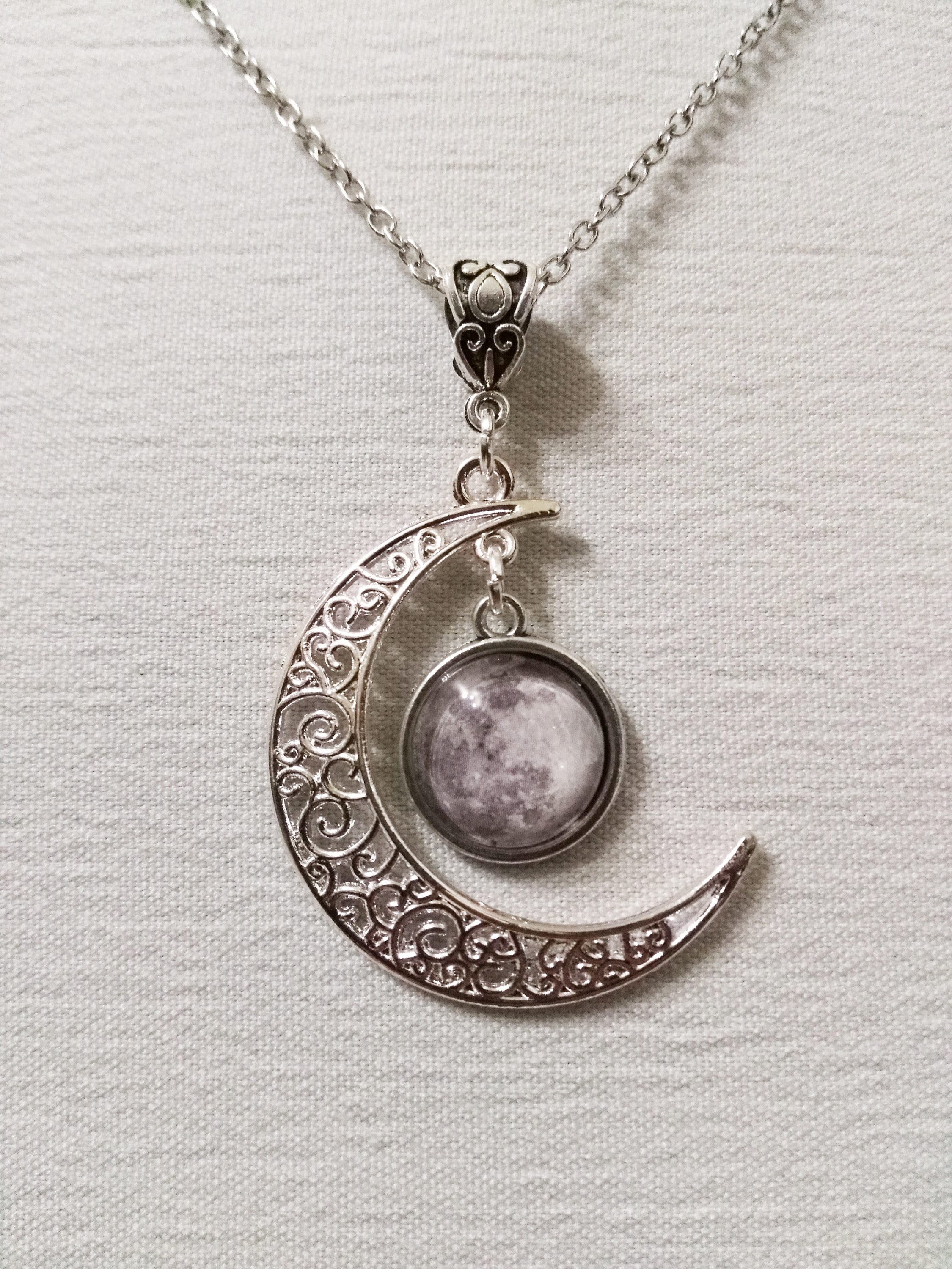 Crescent Moon Necklace and Little Full Moon - Etsy