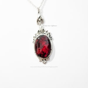 Vampire bat gothic necklace, handmade bloody red stone image 3