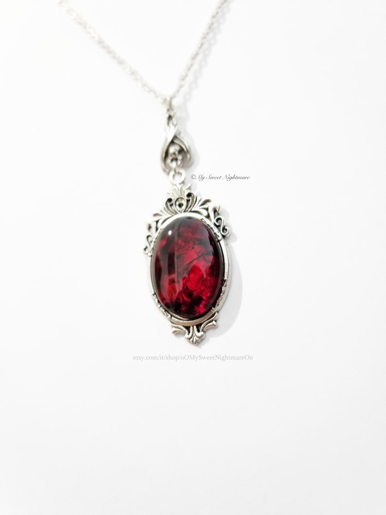 Vampire bat gothic necklace, handmade bloody red stone image 3
