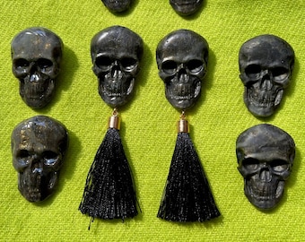 Large Black Skull Contemporary Statement Earrings with optional Tassels - Halloween, Cinco de Mayo, Goth, Mosher, Wednesday Addams vibe