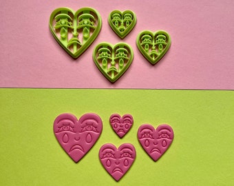 Crying Sad Boi Heart Tattoo Inspired Cutters for Polymer Clay Earrings, Necklace or Cookie Making - Sadboy