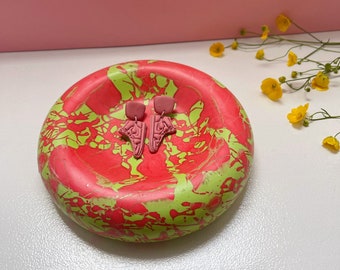 Vibrant Pink and Green Doughnut Dish for Holding Your Trinkets - Jesmonite Homewares