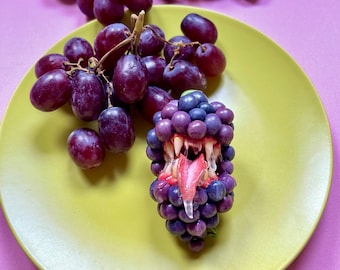 The Great Grape - Large Carnivorous Fruit Polymer Clay Creepy But Cute Horror Multiway Necklace Pendant and Brooch 2 in 1 - seen on Tik Tok