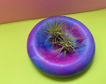 Purple Galaxy Doughnut Dish with Neon Splatter for Holding Your Trinkets - Jesmonite Homewares