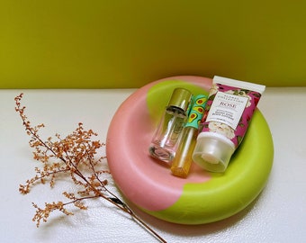 Pink and Green Doughnut Dish for Holding Your Trinkets - Jesmonite Homewares