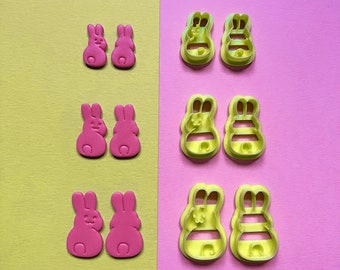 Cute Bunny Rabbits Cutters for Polymer Clay Earrings, Necklace or Cookie Making - Easter Spring Kawaii