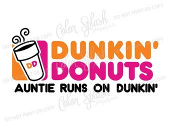 Dunkin Donuts, tante loopt op Dunkin koffie SVG, DXF, EPS, clipart, SVG cuttables, clip art, Cricut, silhouet, snijden bestand
