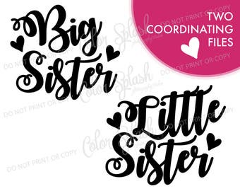 Big sister, little sister matching svg, dxf, eps, png, siblings, new sister, cuttables, clip art, Cricut, Silhouette, Cutting File