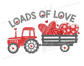 cargas de amor, carro tractor, diseño de camisa de San Valentín niño, serigrafía, sublimación, descarga instantánea, PNG
