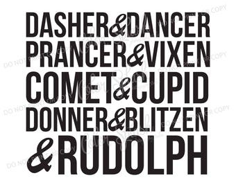 dasher, dancer, rudolph | SVG, png, eps, dxf, gesneden bestand, cricut bestand, silhouette cameo bestand, Graveerbare