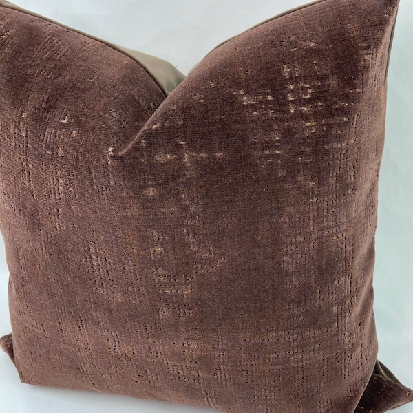 Donghia HEIRLOOM Cut Velvet Locket Brown Distressed Velvet Custom Pillow Cover American Made Velvet Fabric