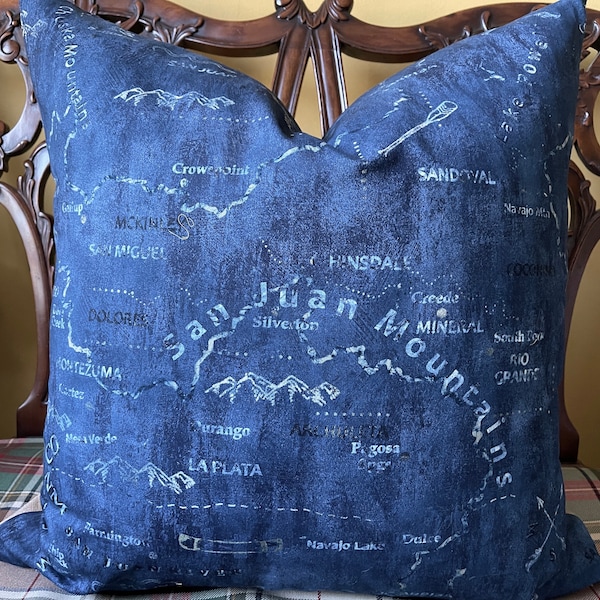 Ralph Lauren Silverton Map Denim San Juan Mountains 100% Cotton Pillow Cover Trading Post Collection