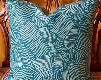 Brunschwig & Fils LES PALMIERS PRINT Teal Swiss Linen Custom Pillow Cover Double Sided all Sizes!