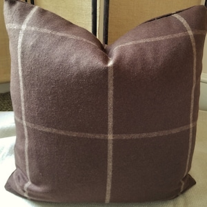 Ralph Lauren Westcliff Tattersal Saddle Italian Wool Brown Plaid Pillow Cover Menswear Velvet Back  All Sizes