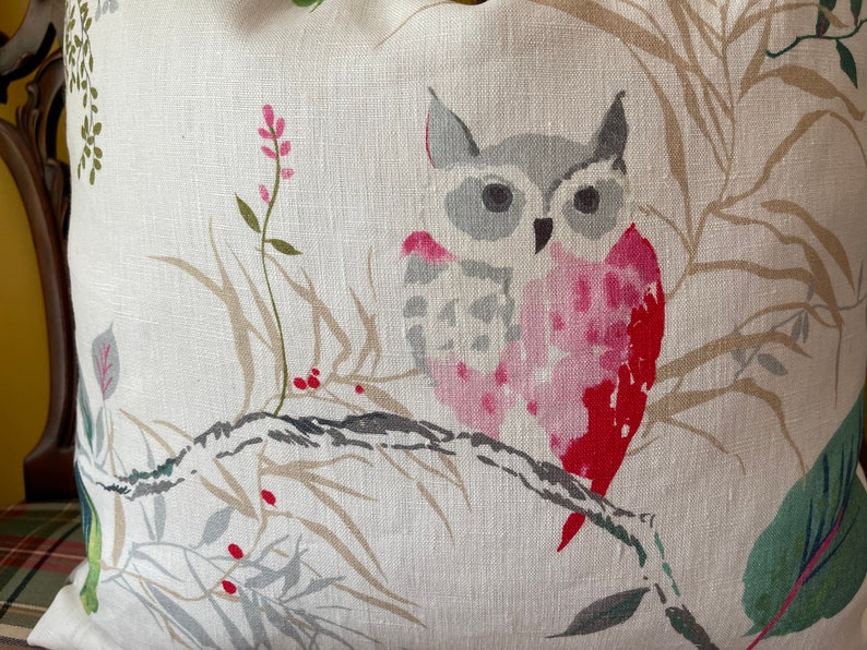 Kravet Design OWL Owlish Multi Linen Custom Designer Pillow Cover Owl Pillow All Sizes Velvet or Linen Back image 2