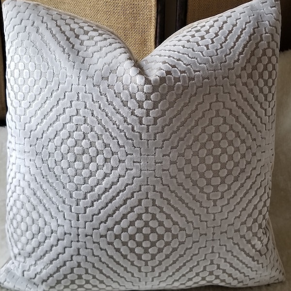 SAMPLE SALE  Jane Churchill Cowtan Tout Reva White Geometric Cut Velvet Pillow Cover Modern Cut Velvet Pillow Cover 18", 12"x18", 14"x24"