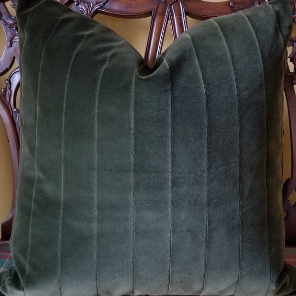 Donghia SNUGGLE Wide Ribbed Cut Velvet Green Thick Italian Velvet Custom Pillow Cover All Sizes Double Sided!