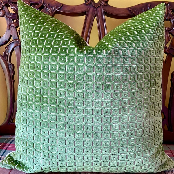 Brunschwig & Fils SAVANNE VELVET Leaf Green Italian Cut Velvet Pillow Cover All Sizes USD 390/yd Leaf Green Velvet