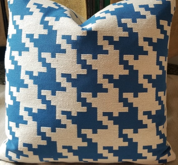 Extra Large Woven Houndstooth Custom Pillow Cover Blue And Etsy