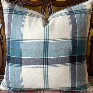 Ralph Lauren Yealand Plaid Fir Greens Blues Teal Brown Tartan Plaid Pillow Cover Velvet Back!  Menswear Pillow Cover All Sizes