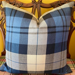 Ralph Lauren Summer Cottage Plaid Indigo Blue Plaid Linen and Cotton Pillow Cover Menswear Haberdashery Mens Pillow 12"x18"