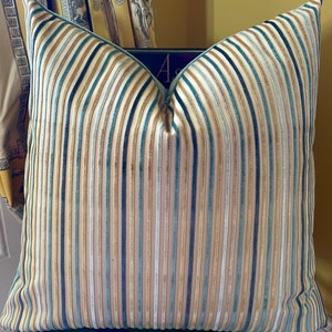 Kravet Couture Pagoda Plush Halong Bay Barbara Barry French Striped Velvet  Custom Pillow Cover Gold Teal Aqua Peacock Grey All Sizes