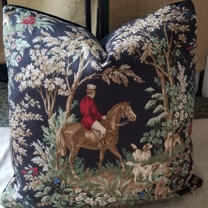 Ralph Lauren Ainsworth Equestrian Onyx Black Horse Hound Hunting Scene Pillow Cover 12x18, 11x24, 11x23