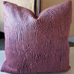 Kelly Wearstler Groundworks Avant Salmon/Black 100% USA Linen Custom Designer Pillow Cover 12&quot;x18&quot;