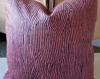 Kelly Wearstler Groundworks Avant Salmon/Black 100% USA Linen Custom Designer Pillow Cover 12"x18"
