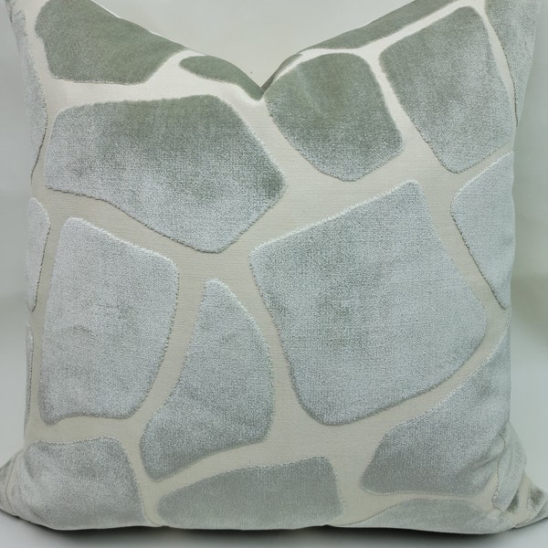 SAMPLE SALE Kravet Barclay Butera Safariya Spray Grey Italian Cut Velvet Giraffe Pillow Cover 20" Two Available