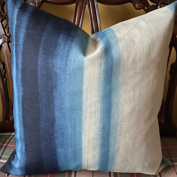 Ralph Lauren WINDWARD PASSAGE Ombre Blues Italian Indoor/Outdoor Custom Pillow Cover Double Sided Outdoor Pillow Cover All Sizes
