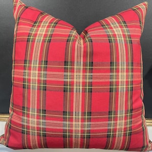 Ralph Lauren Field Jacket Plaid Red/Olive LCF29690F Tartan Pillow Cover Velvet Back All Sizes