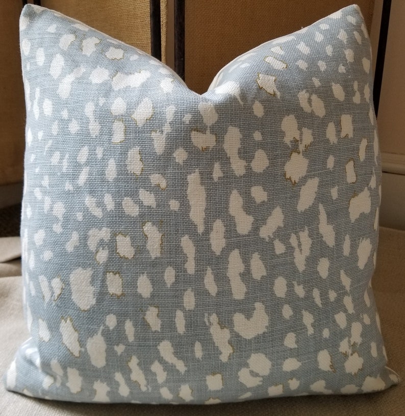 Pillow with Jan Showers for Kravet Couture LYNX DOT Ciel Linen custom fabric - Yorkshire Designs on etsy.