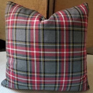 Fine Wool Tartan Pillow Cover Grey Gray Black Red Yellow White Red Velvet Back  Menswear Pillow Haberdashery All Sizes