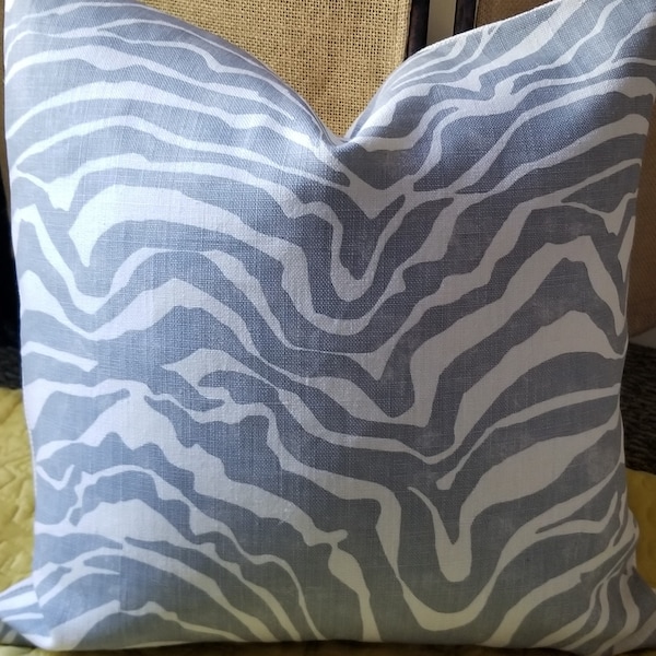 Lee Jofa Threads SHADOWS Smoke Grey Zebra 100% English Linen Custom Pillow Cover All Sizes Grey Ivory Pillow Cover Animal Print Linen