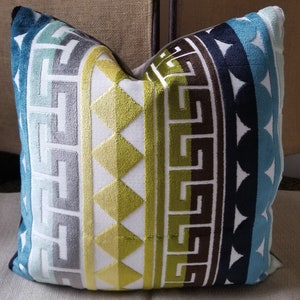 Kravet Jonathan Adler SEURAT Seaside Belgian Cut Velvet Custom Pillow Cover Jonathan Adler Pillow Cover 20", 14"x24"