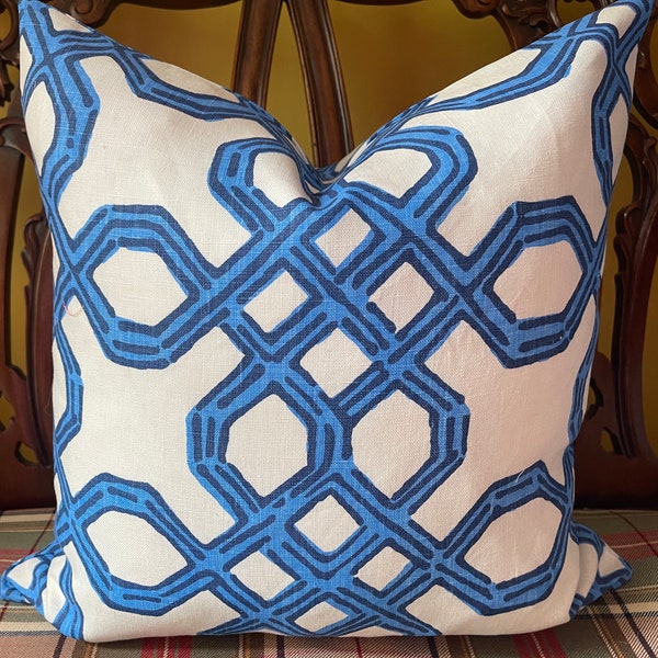 Lilly Pulitzer Lee Jofa Well Connected Bright Navy Linen Custom Pillow Cover All Sizes Double Sided Trellis Pillow