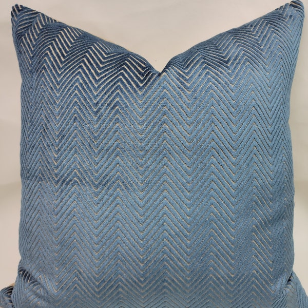 Lee Jofa G. P. & J. Baker HARBOURNE Belgian Cut Velvet Dresden Blue Custom Pillow Cover All Sizes