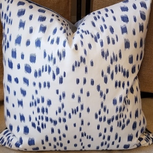 Brunschwig & Fils LES TOUCHES  Blue Custom Pillow Cover Velvet Back Animal Print Pillow Spotted Pillow  14&quot;x24&quot;