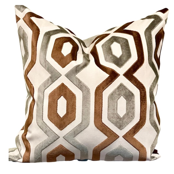 Kravet Couture Mirella Malt Belgian Cut Velvet Geometric Custom Pillow Cover All Sizes