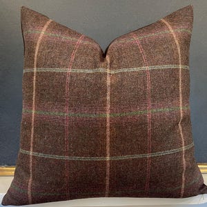 Chestnut Tattersall Heather 100% Wool Plaid Pillow Cover All Sizes