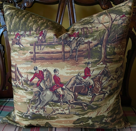 Ralph Lauren New Leighton Hunt Custom Pillow Cover Hunting Scenes Equestrian Fabric Hunt Horses All Sizes Etsy