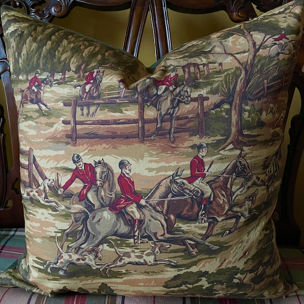 Ralph Lauren New Leighton Hunt Custom Pillow Cover Hunting Scenes, Equestrian Fabric, Hunt Horses All Sizes