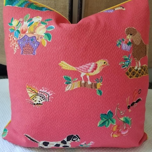 Brunschwig & Fils Animalitos Cotton Jacquard Custom Pillow Cover Velvet Back Museum of New Mexico Museum of International Folk Art 18&quot;
