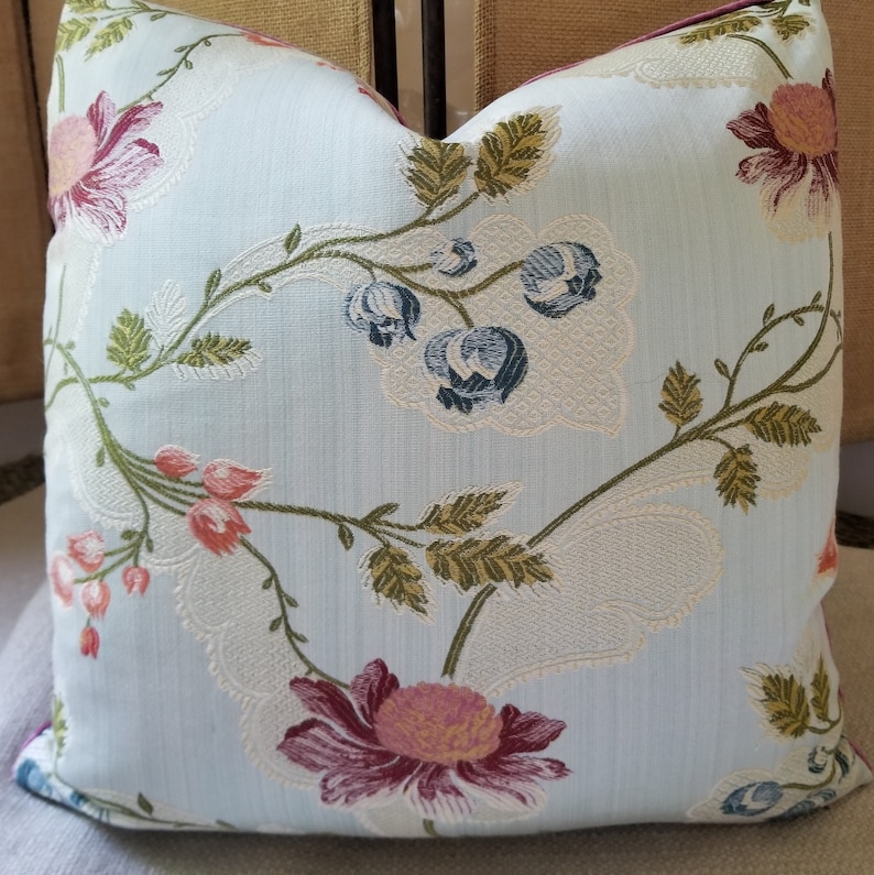Exquisite Silk Cotton Floral Lampas Lotus Flower and Silk Pillow from