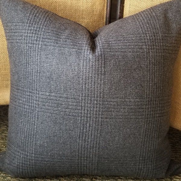 Ralph Lauren Weston Glen Plaid Charcoal Italian Wool Plaid Pillow Cover Menswear Haberdashery Mens Pillow 14"x24" Grey Wool Back