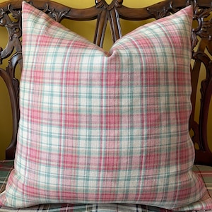 Ralph Lauren Deerfield Plaid Tea Rose Linen/Cotton Pillow Cover All Sizes Pink Green Plaid