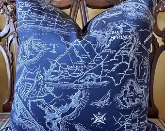 Ralph Lauren Hamptons Map White on Navy 100% Cotton Pillow Cover All Sizes