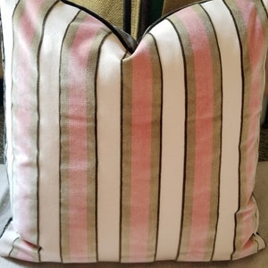 Luxury! Pink Brown Cream Striped Velvet Custom Pillow Cover All Sizes Neopolitan Colors