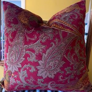 Ralph Lauren Hunting Manor Paisley Port Italian Cotton Velvet Pheasants Game Birds Custom Pillow Cover  22&quot;  644USD/Yd! Offset Pattern